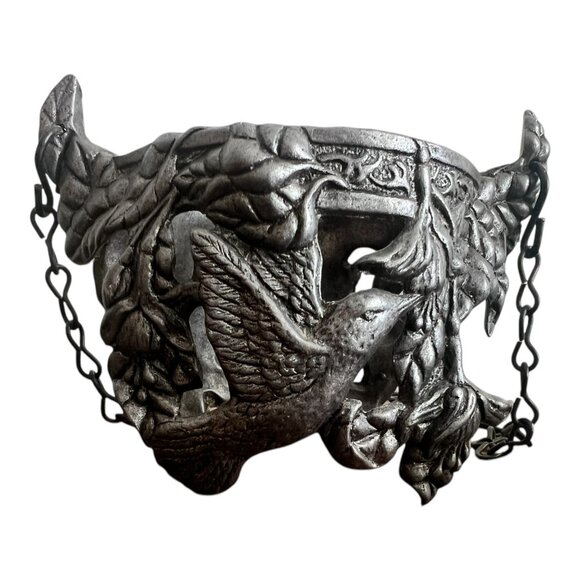 Vintage 1995 Carson Pewter Hanging Candle Holder With Hummingbird & Floral Desig - Picture 4 of 6